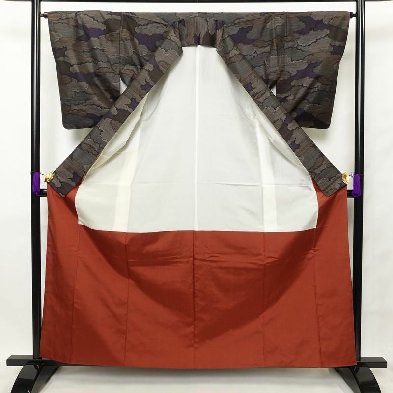 紬 正絹 雲柄 紬着物 つむぎ 袷仕立て 紫・藤色_画像3