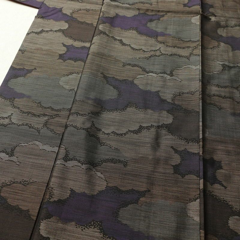 紬 正絹 雲柄 紬着物 つむぎ 袷仕立て 紫・藤色_画像5