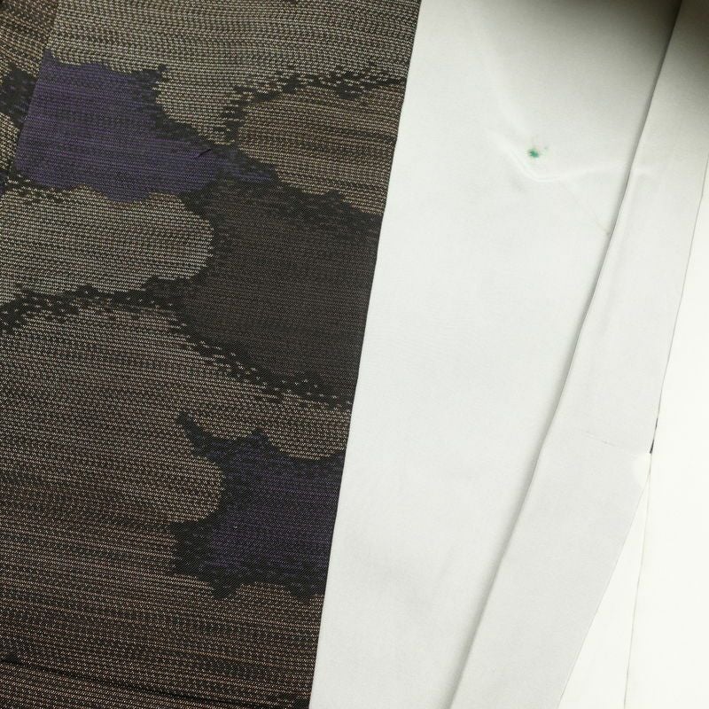 紬 正絹 雲柄 紬着物 つむぎ 袷仕立て 紫・藤色_画像24