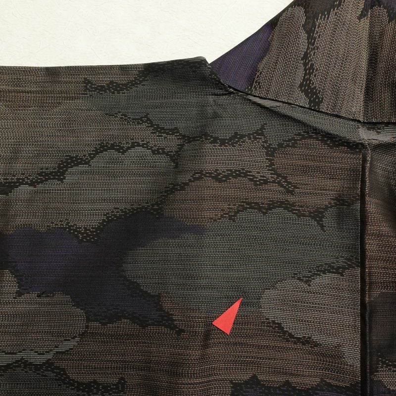 紬 正絹 雲柄 紬着物 つむぎ 袷仕立て 紫・藤色_画像30