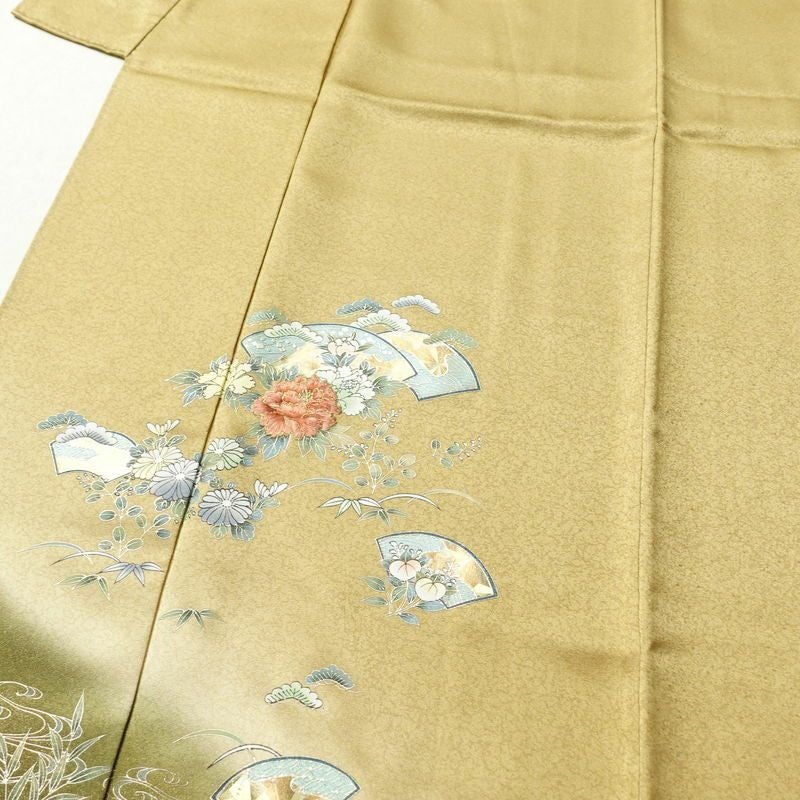 付け下げ 美品 正絹 箔 金彩 刺繍 古典柄 袷仕立て 黄・黄土色_画像5