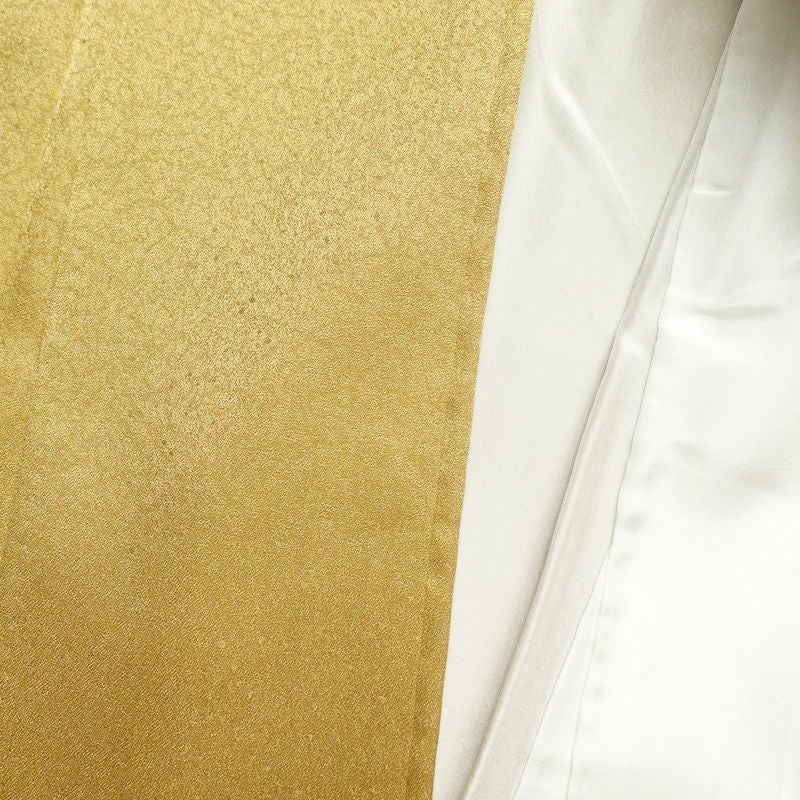 付け下げ 美品 正絹 箔 金彩 刺繍 古典柄 袷仕立て 黄・黄土色_画像30