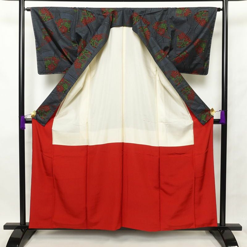 大島紬 証紙なし 正絹 古典柄 袷仕立て 青・紺_画像3