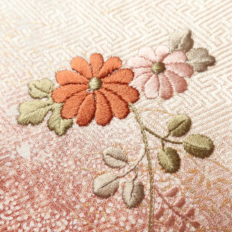 訪問着 良品 正絹 刺繍 金彩 古典柄 袷仕立て 橙_画像9