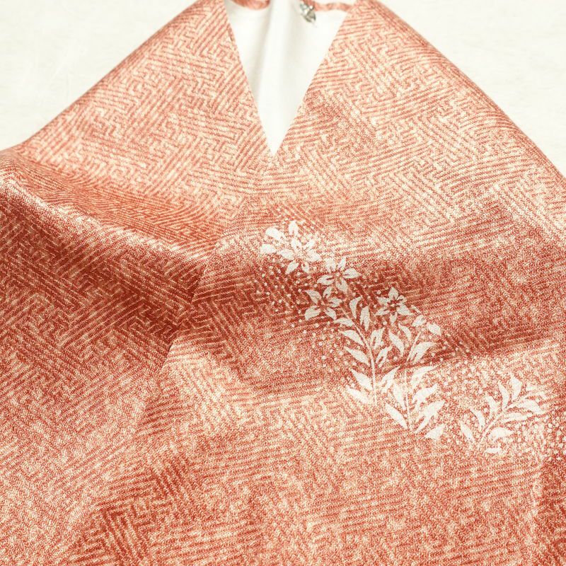 訪問着 良品 正絹 刺繍 金彩 古典柄 袷仕立て 橙_画像27