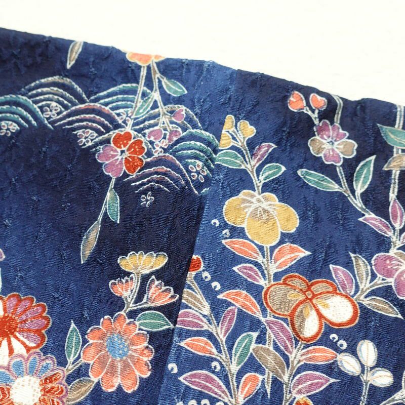 小紋 美品 しつけ糸付き 正絹 古典柄 袷仕立て 青・紺_画像19