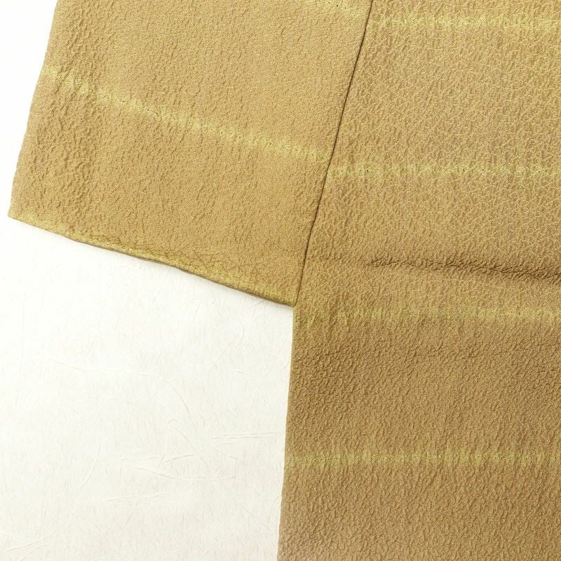 付け下げ 良品 絞り 箔 刺繍 正絹 木の葉・植物柄 袷仕立て 黄・黄土色_画像16