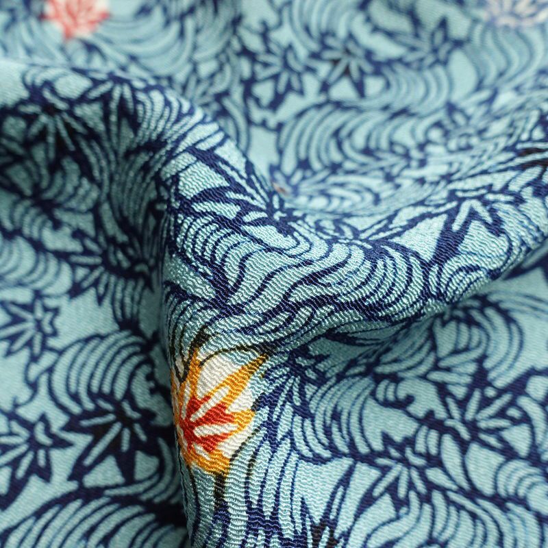 小紋 良品 縮緬 正絹 小紋着物 古典柄 袷仕立て 青・紺_画像27