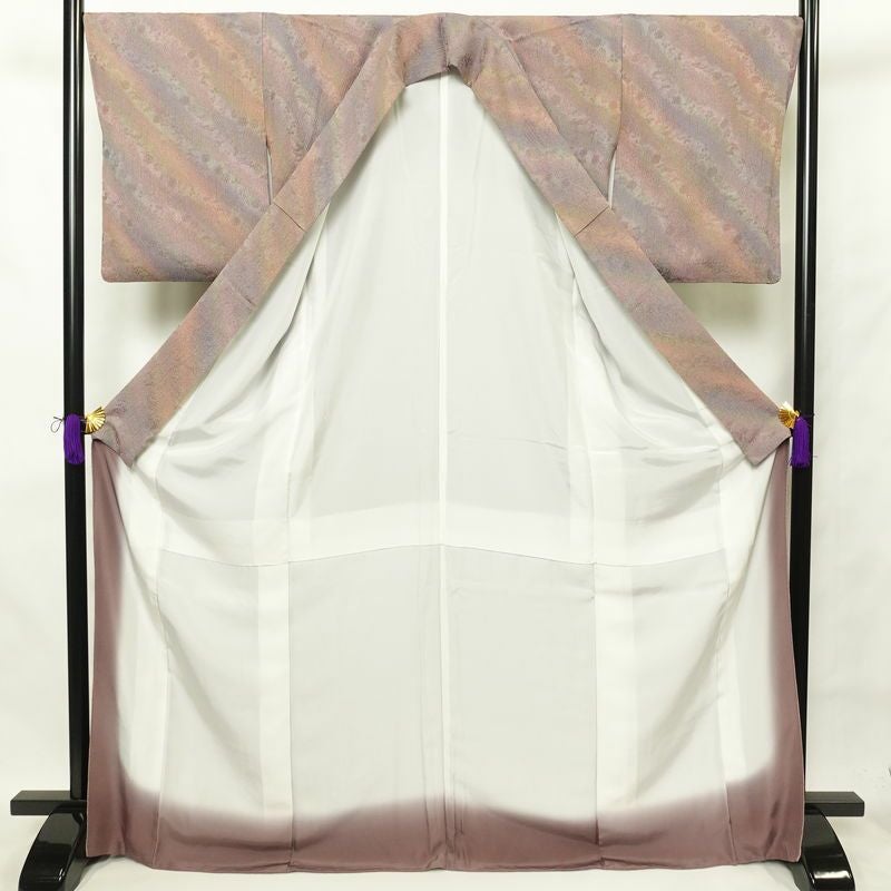 小紋 美品 徳川蒔絵 正絹 ぼかし 木の葉・植物柄 袷仕立て 紫・藤色_画像3