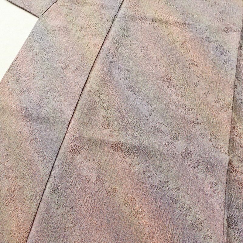 小紋 美品 徳川蒔絵 正絹 ぼかし 木の葉・植物柄 袷仕立て 紫・藤色_画像5