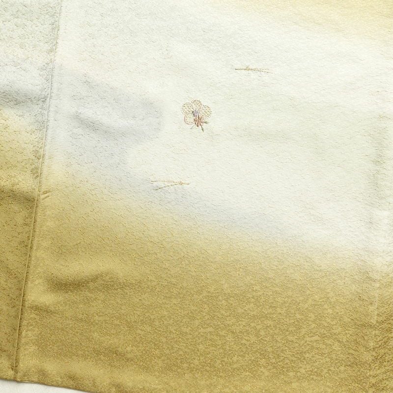 付け下げ 良品 正絹 刺繍 花柄 附下 身丈159cm 裄丈62.5cm 袷仕立て 黄・黄土色_画像15