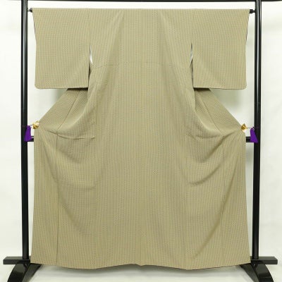 小紋 良品 正絹 幾何学柄・抽象柄 袷仕立て 身丈161cm 裄丈66cm 黄・黄土色