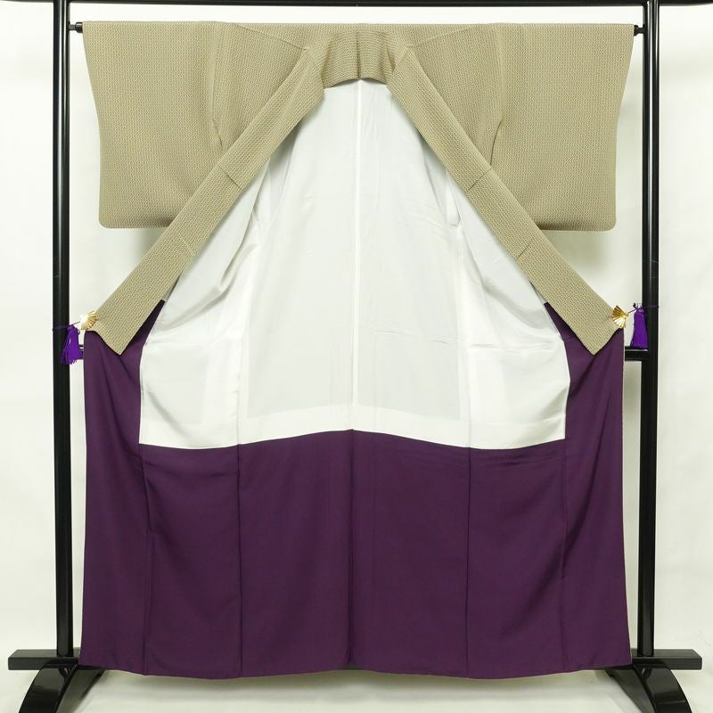 小紋 良品 正絹 幾何学柄・抽象柄 袷仕立て 身丈161cm 裄丈66cm 黄・黄土色_画像3