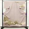 訪問着 一つ紋付き 縮緬 正絹 箔 風景柄 身丈156cm 裄丈63cm 共八掛 袷仕立て 紫・藤色_画像1