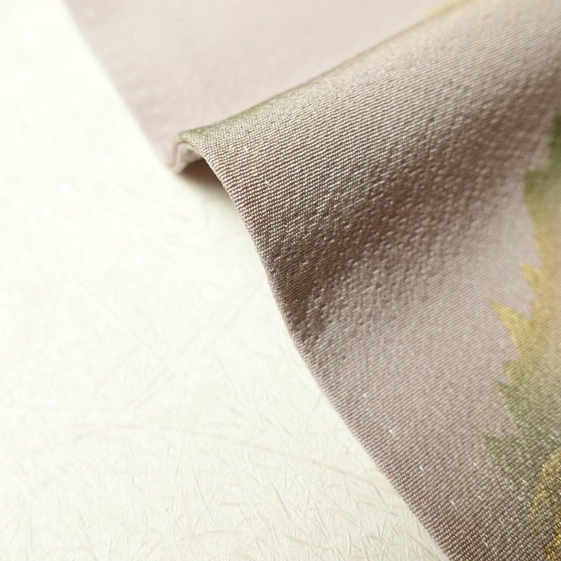 訪問着 一つ紋付き 縮緬 正絹 箔 風景柄 身丈156cm 裄丈63cm 共八掛 袷仕立て 紫・藤色_画像13