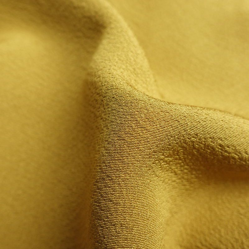 色無地 良品 一つ紋付き 縮緬 正絹 共八掛 身丈165cm 裄丈67cm 無地 袷仕立て 黄・黄土色_画像28