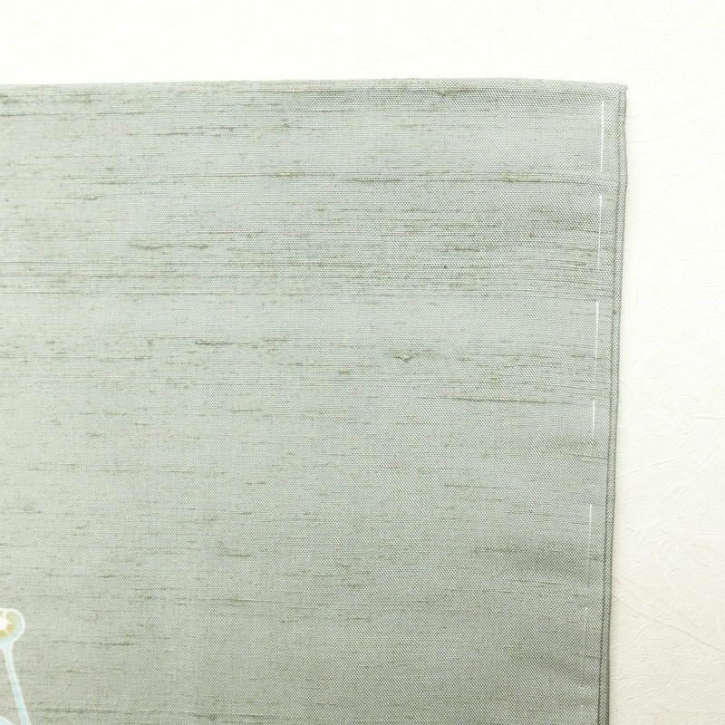 訪問着 紬生地 しつけ糸付き 正絹 花柄 身丈160cm 裄丈64cm 紬地 共八掛 袷仕立て 緑・うぐいす色_画像24