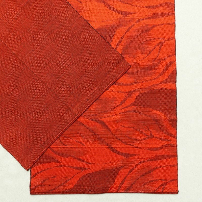 名古屋帯 六通柄 正絹 紬地 幾何学柄・抽象柄 通し仕立て 赤・朱_画像17