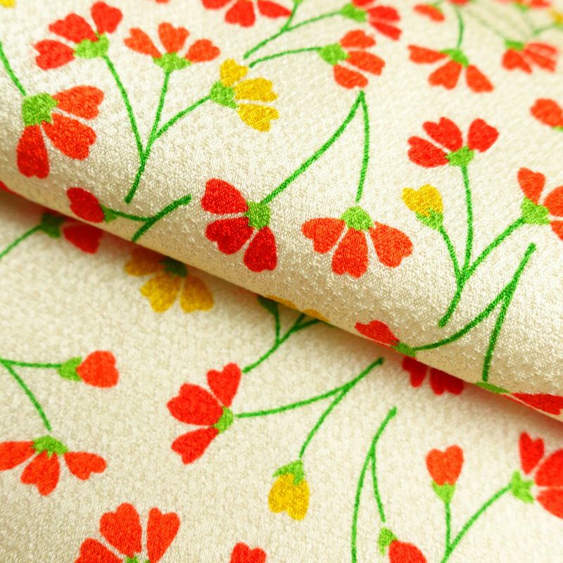 小紋 総柄 正絹 着物 花柄 こもん 袷仕立て 身丈160cm 裄丈65cm クリーム_画像34