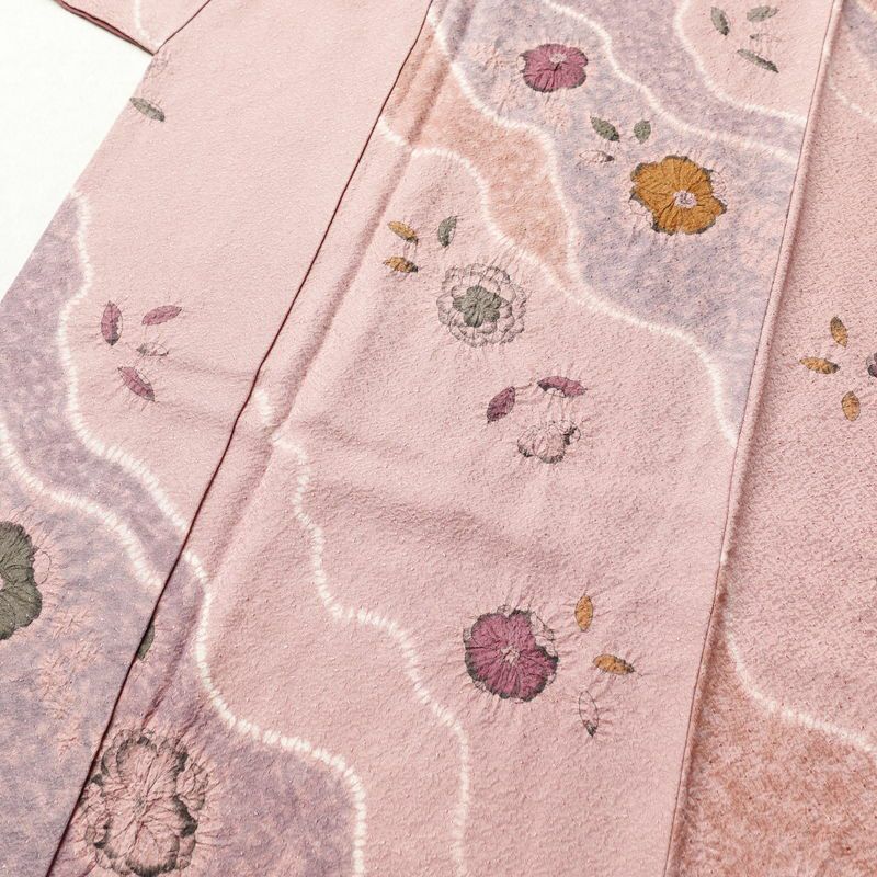 小紋 辻が花 良品 絞り 正絹 古典柄 身丈166cm 裄丈66.5cm 袷仕立て ピンク_画像5