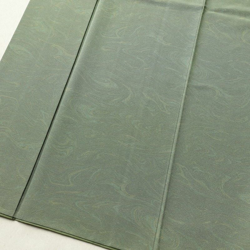 小紋 良品 墨流し 縮緬 正絹 流水・波柄 身丈155.5cm 裄丈63cm 袷仕立て 緑・うぐいす色_画像4