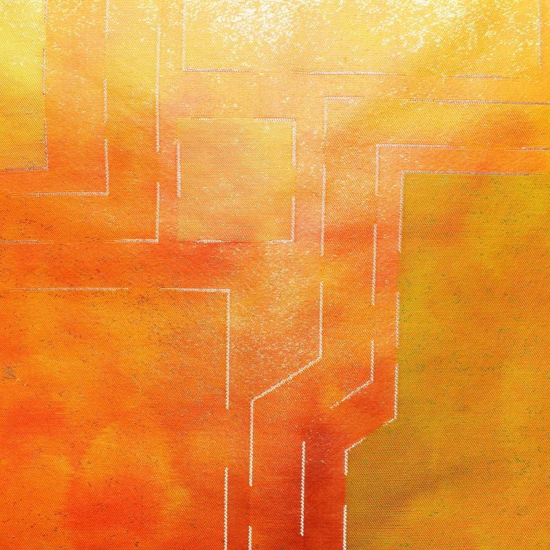 名古屋帯 六通柄 良品 正絹 幾何学柄・抽象柄 名古屋仕立て 橙_画像2