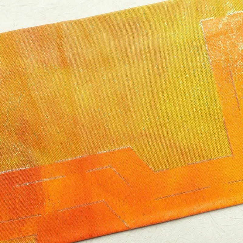 名古屋帯 六通柄 良品 正絹 幾何学柄・抽象柄 名古屋仕立て 橙_画像19