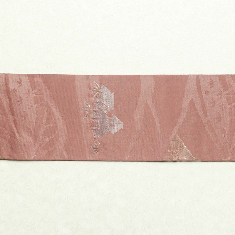 名古屋帯 六通柄 ポリエステル 風景柄 名古屋仕立て 小豆・エンジ_画像18