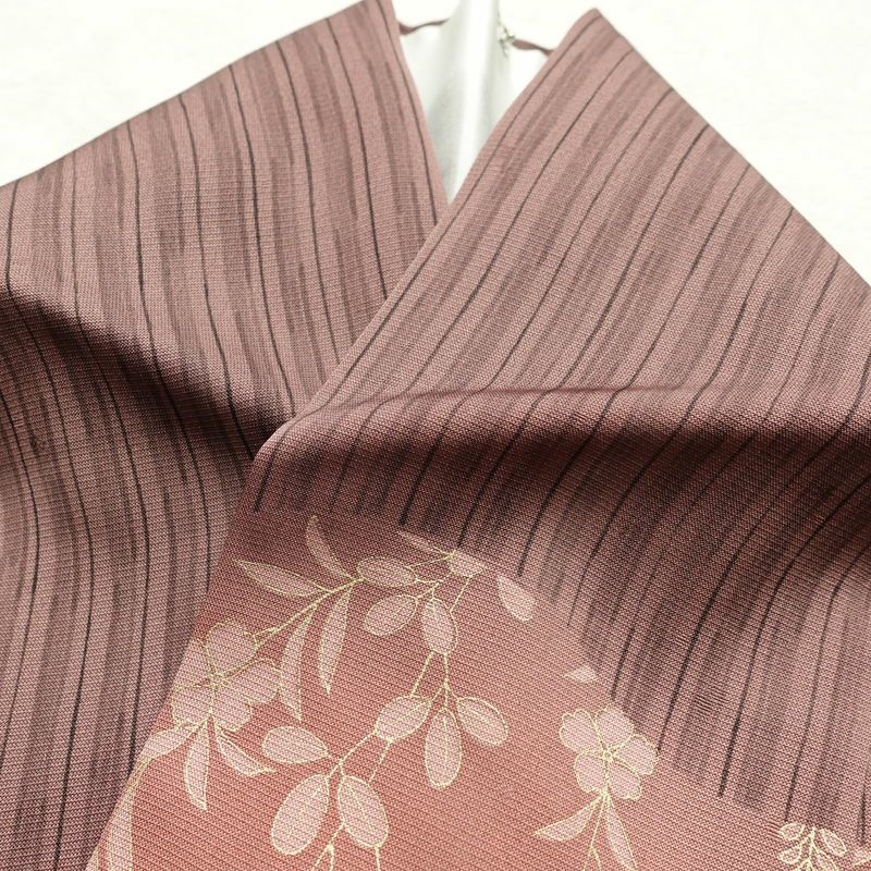 訪問着 良品 正絹 刺繍 木の葉・植物柄 身丈161cm 裄丈66cm 縞柄 袷仕立て 小豆・エンジ_画像28