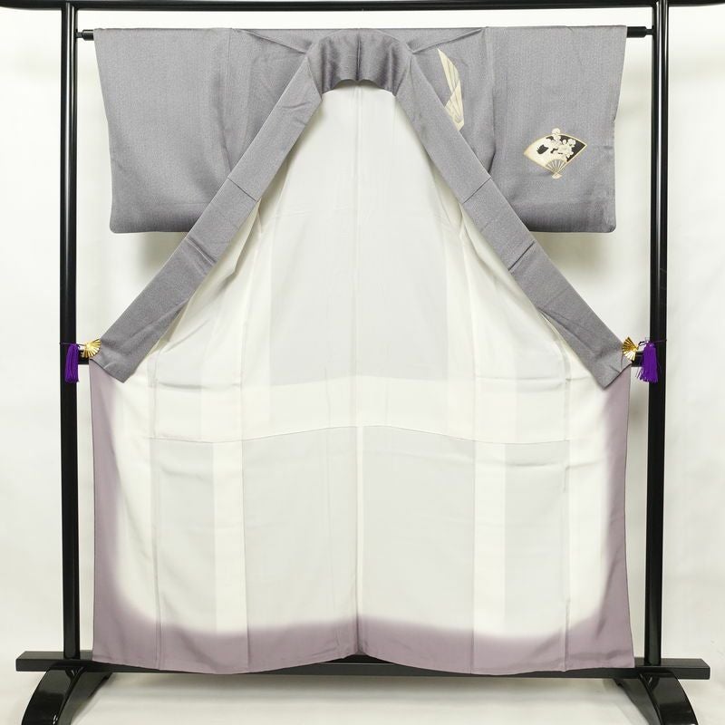 付け下げ 正絹 金彩 古典柄 箔 附下 身丈157.5cm 裄丈63cm 袷仕立て グレー_画像3