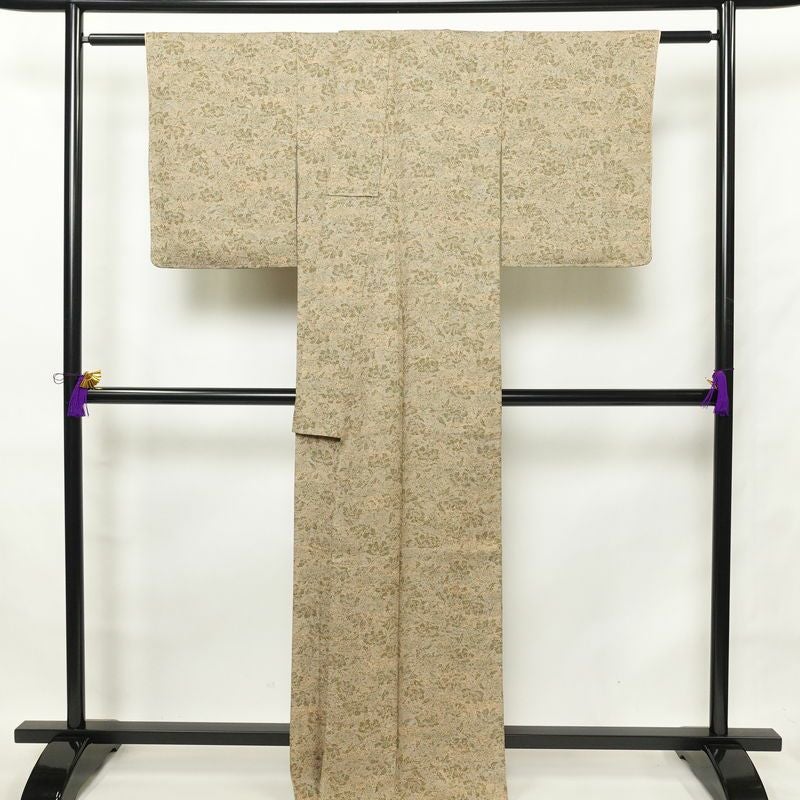 小紋 美品 しつけ糸付き 正絹 花柄 袷仕立て 身丈166.5cm 裄丈66.5cm ベージュ_画像2