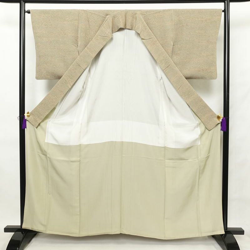 小紋 縮緬 正絹 幾何学柄・抽象柄 袷仕立て 身丈160.5cm 裄丈64.5cm ベージュ_画像3