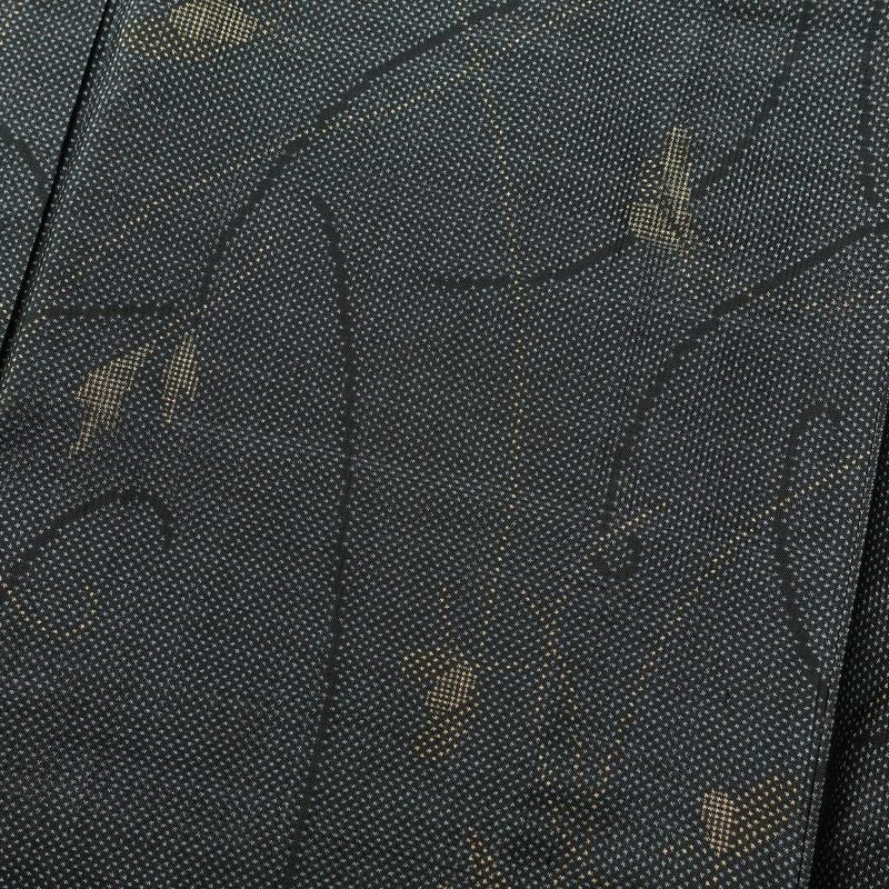 紬 正絹 木の葉・植物柄 紬着物 袷仕立て 身丈155cm 裄丈65cm 青・紺_画像6