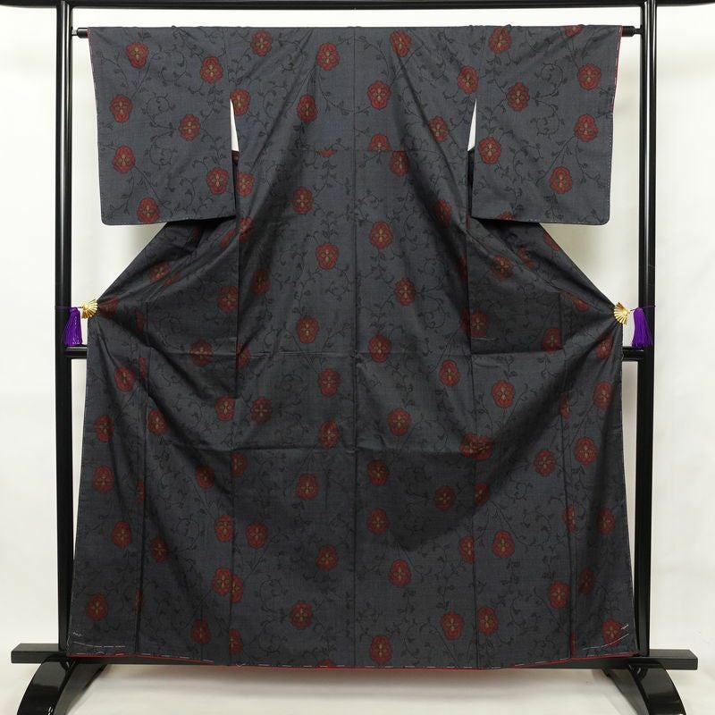 大島紬 証紙なし 正絹 古典柄 袷仕立て 身丈159cm 裄丈65cm 青・紺 | M