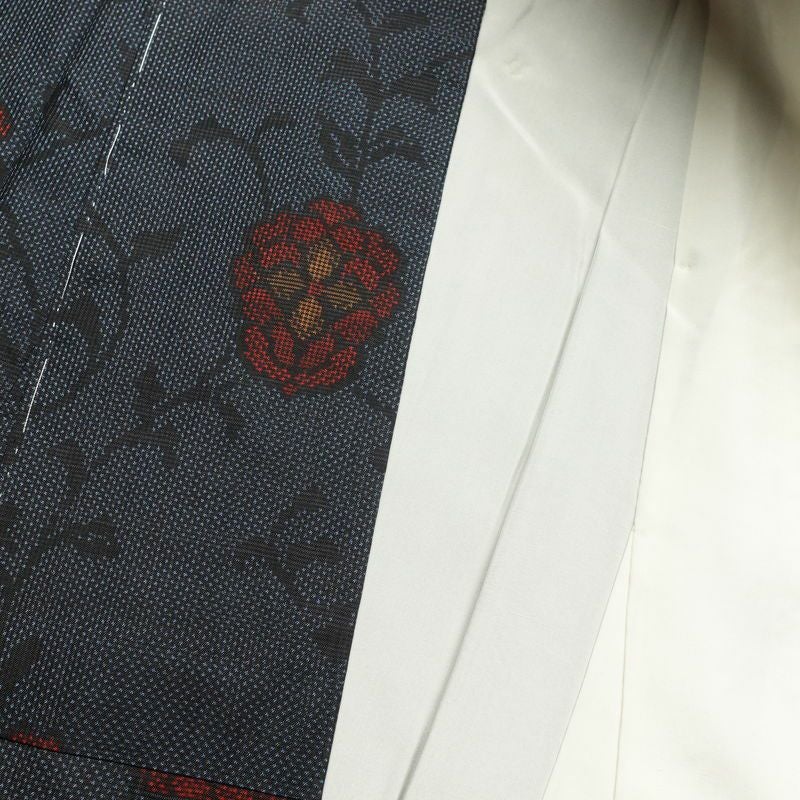 大島紬 良品 証紙あり しつけ糸付き 正絹 身丈161cm 裄丈64.5cm 花柄 袷仕立て 青・紺_画像23