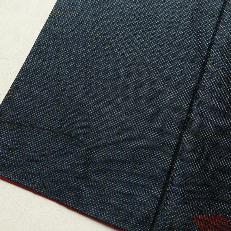 紬 良品 正絹 紬着物 花柄 袷仕立て 身丈159.5cm 裄丈65cm 青・紺_画像11