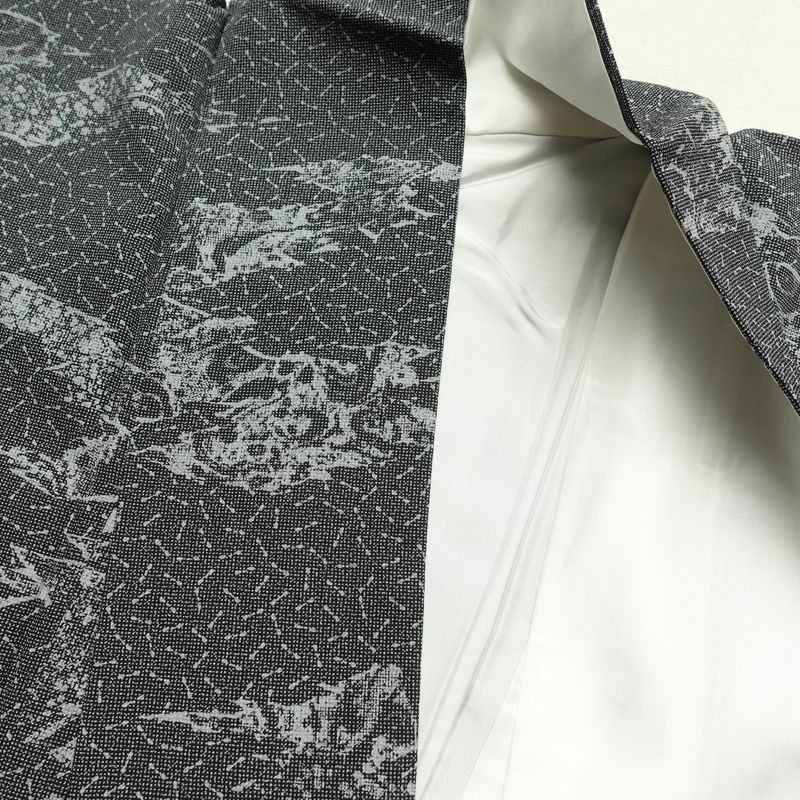 小紋 良品 ちりめん 着物 正絹 幾何学柄・抽象柄 身丈162cm 裄丈67cm 袷仕立て グレー_画像23