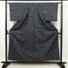 紬 正絹 紬着物 花柄 袷仕立て つむぎ 身丈155.5cm 裄丈63cm 青・紺_画像1