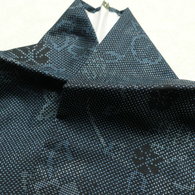 紬 正絹 紬着物 花柄 袷仕立て つむぎ 身丈155.5cm 裄丈63cm 青・紺_画像23