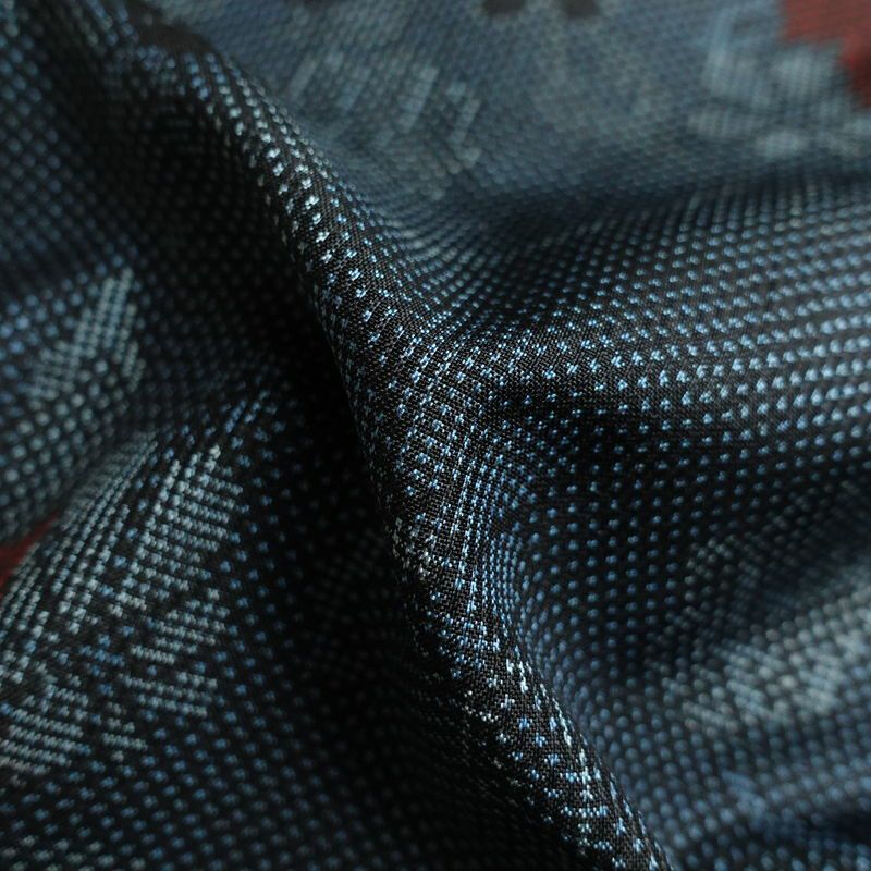 紬 正絹 紬着物 花柄 袷仕立て つむぎ 身丈155.5cm 裄丈63cm 青・紺_画像31