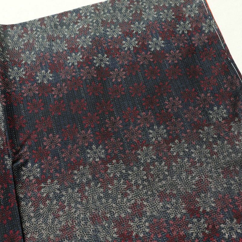 紬 美品 しつけ糸付き 紬着物 正絹 花柄 身丈170cm 裄丈66cm 袷仕立て 青・紺_画像14