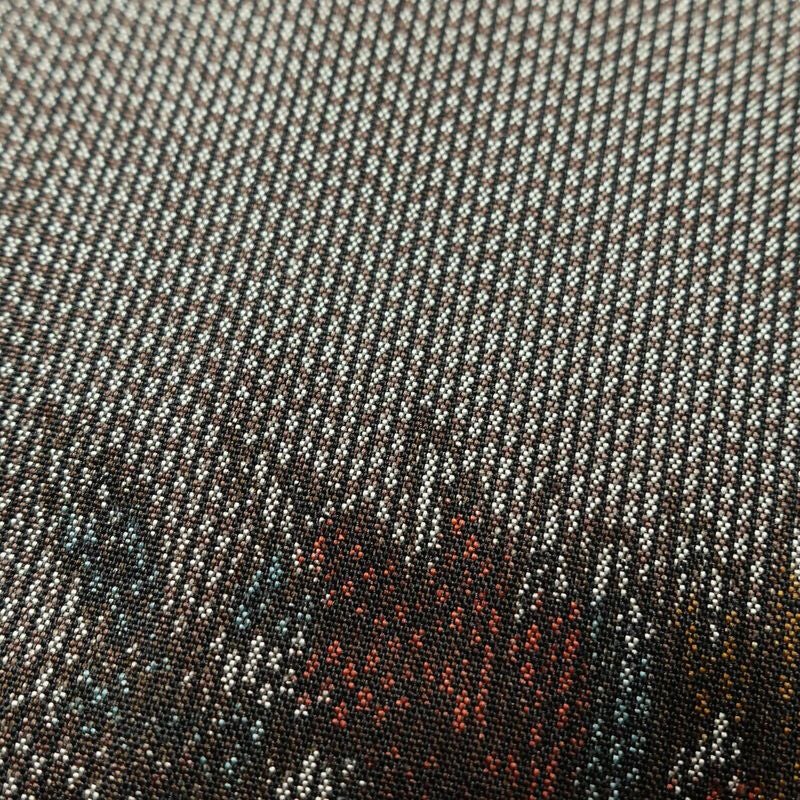 紬 良品 しつけ糸付き 着物 正絹 木の葉・植物柄 身丈158cm 裄丈65.5cm 袷仕立て 茶_画像7