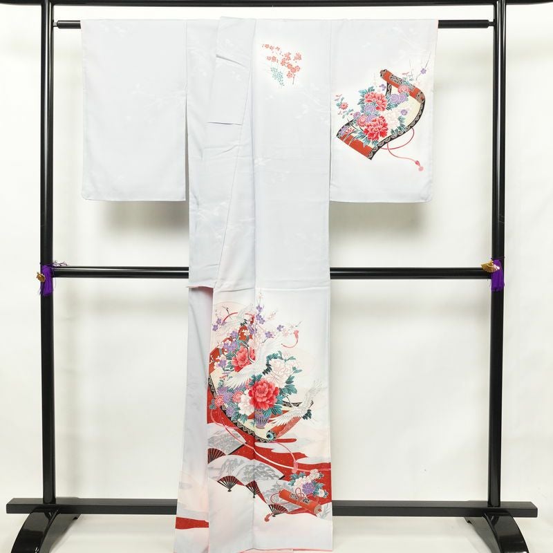 付け下げ しつけ糸付き ポリエステル 附下 身丈163.5cm 裄丈65cm 古典柄 袷仕立て 青・紺_画像2