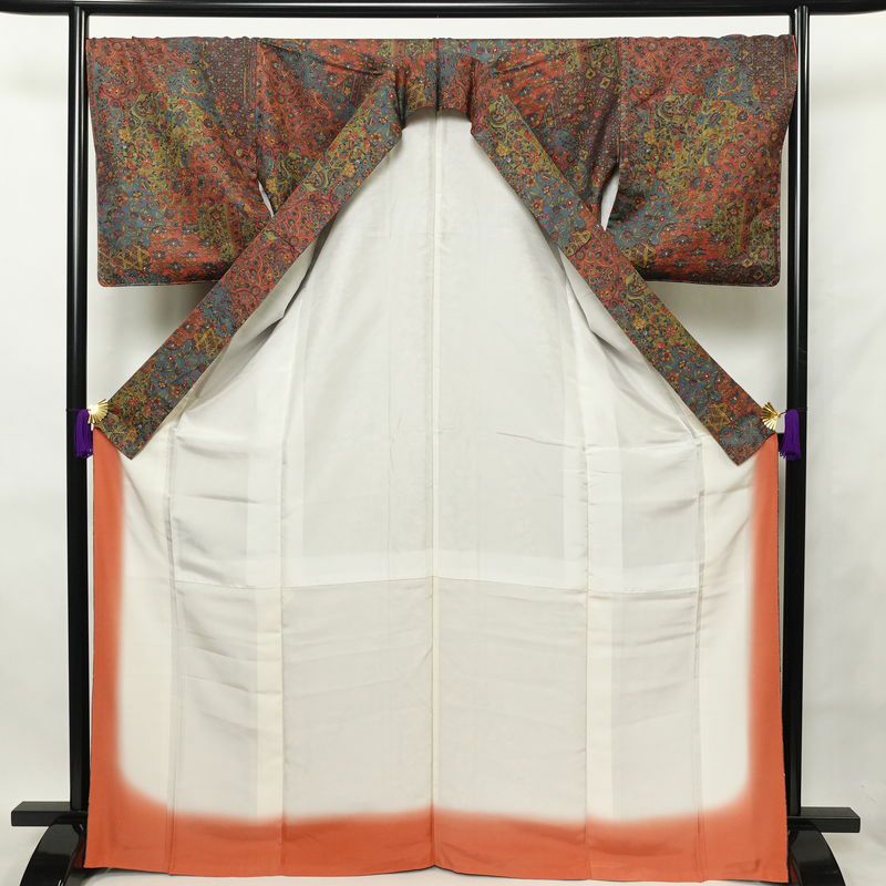 小紋 美品 正絹 着物 幾何学柄・抽象柄 身丈169.5cm 裄丈71.5cm 袷仕立て 多色使い_画像3