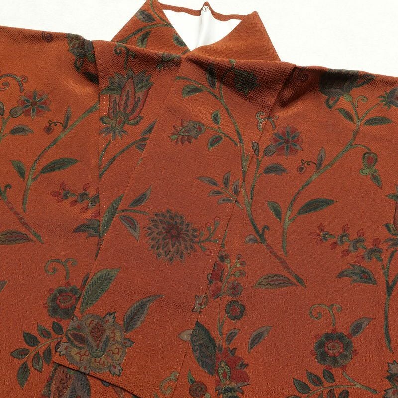 付け下げ 良品 縮緬 正絹 木の葉・植物柄 身丈157.5cm 裄丈63.5cm 袷仕立て 橙_画像25