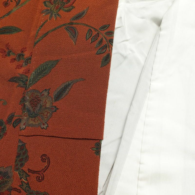 付け下げ 良品 縮緬 正絹 木の葉・植物柄 身丈157.5cm 裄丈63.5cm 袷仕立て 橙_画像28
