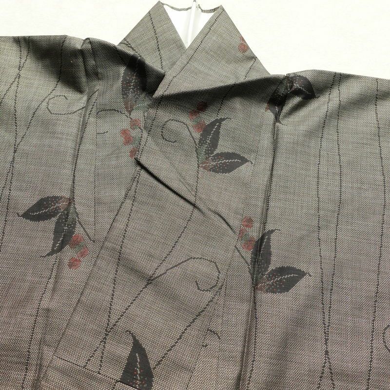 本場奄美大島紬 美品 証紙あり 正絹 木の葉・植物柄 身丈164cm 裄丈65cm 袷仕立て 茶_画像21