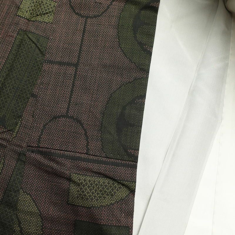 紬 良品 しつけ糸付き 正絹 幾何学柄・抽象柄 身丈156cm 裄丈63cm 袷仕立て 小豆・エンジ_画像25