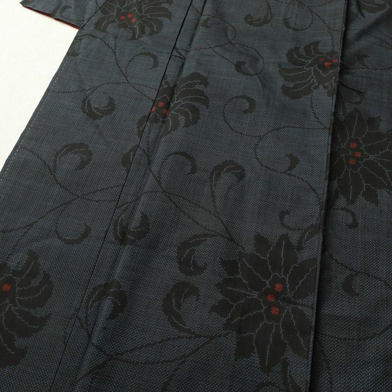 大島紬 純泥染 証紙あり 正絹 花柄 袷仕立て 身丈156cm 裄丈64cm 青・紺_画像5