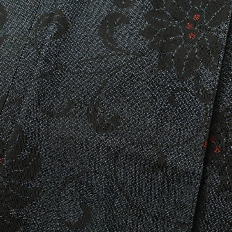 大島紬 純泥染 証紙あり 正絹 花柄 袷仕立て 身丈156cm 裄丈64cm 青・紺_画像6